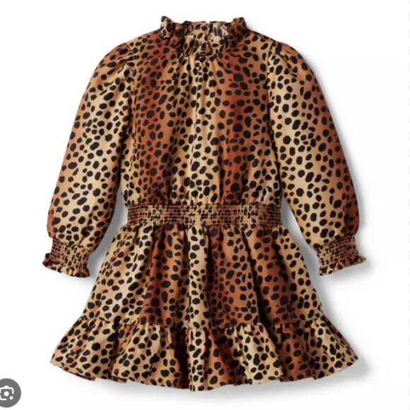 Girls Janie and Jack Marzipan Leopard Animal Print Smocked Ruffle Dress size 8 - Picture 1 of 5